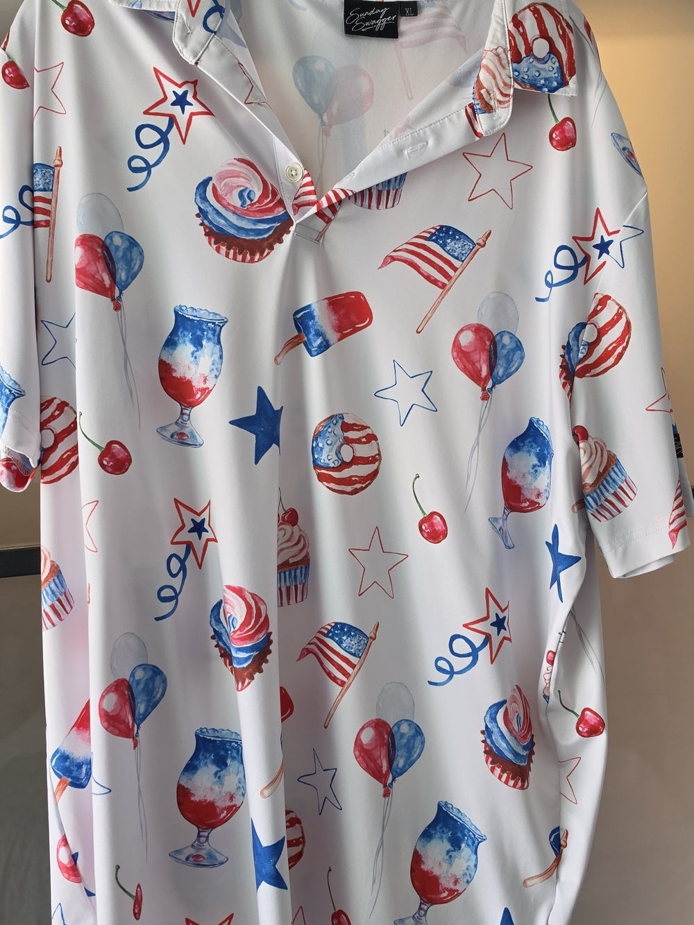 Patriotic Print Golf Shirt - Red, White & Blue